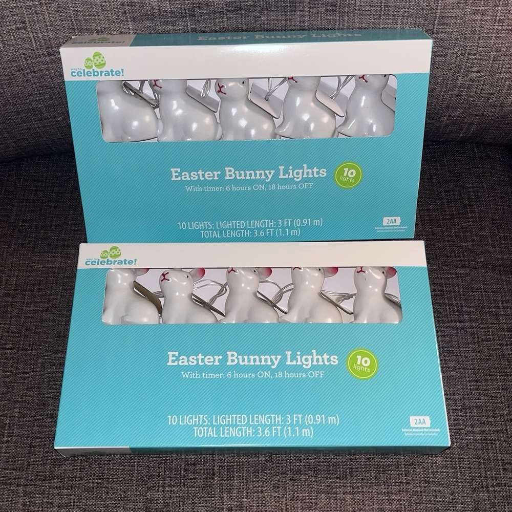 Rabbit Bunny String‎ Light (2) Sets With Timer Battery Operated 3'6" Length Each